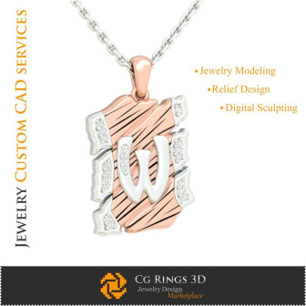 Pendant With Letter W - 3D CAD Home,  Jewelry 3D CAD, Pendants 3D CAD , Vintage Jewelry 3D CAD , 3D Letter Pendants, 3D Retro Mo