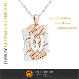 Pendant With Letter W - 3D CAD Home, Jewelry 3D CAD, Pendants 3D CAD , Vintage Jewelry 3D CAD , 3D Letter Pendants, 3D Retro Mo