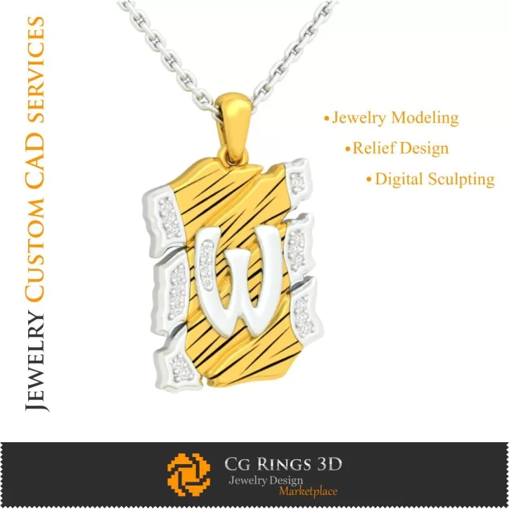 Pandantiv cu litera W - 3D CAD Pandantiv cu litera W - 3D CAD