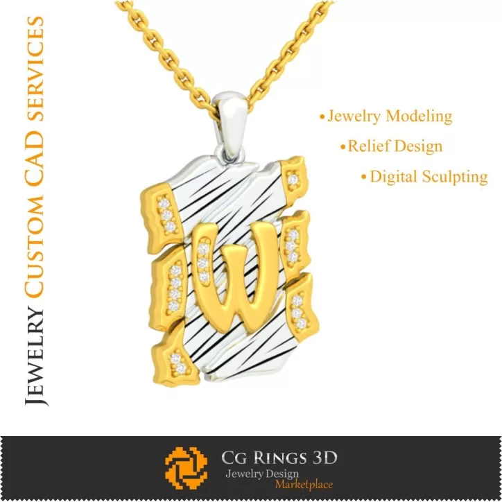 Pandantiv cu litera W - 3D CAD Pandantiv cu litera W - 3D CAD