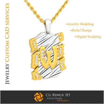 Pendant With Letter W - 3D CAD Home,  Jewelry 3D CAD, Pendants 3D CAD , Vintage Jewelry 3D CAD , 3D Letter Pendants, 3D Retro Mo