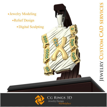 Pandativ cu Initiala X - 3D CAD Bijuterii 3D , Pandative 3D CAD, Bijuterii Vintage 3D CAD, Pandativ cu Litere 3D , Bijuterii Mod