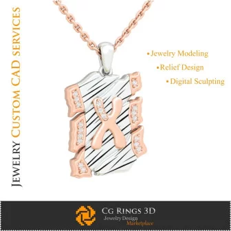 Colgante con letra X - CAD 3D Joyería CAD 3D, Colgantes CAD 3D, Joyería vintage CAD 3D, Colgantes de letra 3D, Joyería retro