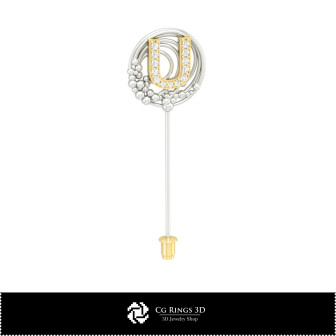 3D Brooch With Letter U Home,  Jewelry 3D CAD, Brooches 3D CAD , 3D Brooch Stick Pin