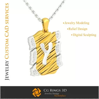 Anhänger mit Buchstabe Y - 3D-CAD Schmuck 3D-CAD, Anhänger 3D-CAD, Vintage-Schmuck 3D-CAD, 3D-Buchstabenanhänger, 3D