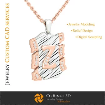 Pendant With Letter Z - 3D CAD Jewelry 3D CAD, Pendants 3D CAD , Vintage Jewelry 3D CAD , 3D Letter Pendants, 3D Retro Modern J