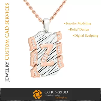 Pendentif avec lettre Z - DAO 3D de bijoux, DAO 3D de pendentifs, DAO 3D de bijoux vintage, pendentifs lettre 3D, rétro-moderne