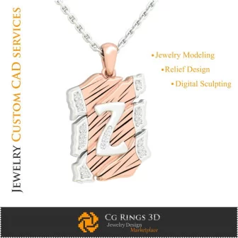 Pendant With Letter Z - 3D CAD Jewelry 3D CAD, Pendants 3D CAD , Vintage Jewelry 3D CAD , 3D Letter Pendants, 3D Retro Modern J