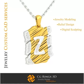 Ciondolo con lettera Z - CAD 3D Gioielleria, CAD 3D Ciondoli, CAD 3D Gioielli Vintage, Ciondoli con lettere 3D, J Retro Moderno