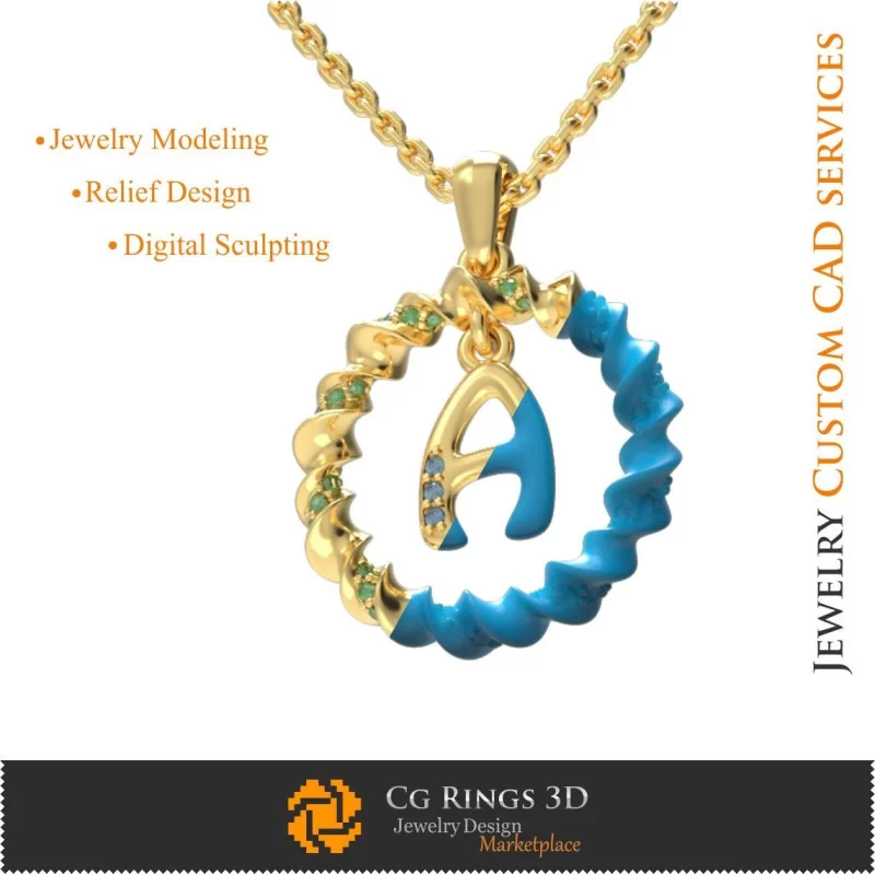 Pendant With Letter A - 3D CAD Jewelry 3D CAD, Pendants 3D CAD , 3D Letter Pendants