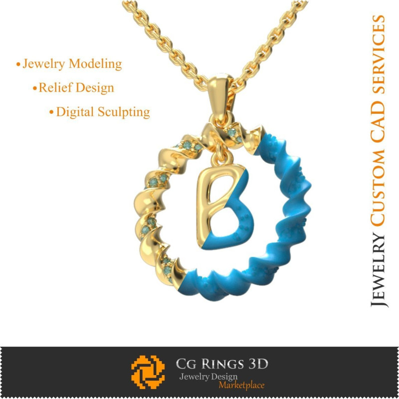 Pendant With Letter B - 3D CAD  Jewelry 3D CAD, Pendants 3D CAD , 3D Letter Pendants