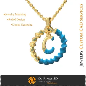 Pendant With Letter C - 3D CAD Jewelry 3D CAD, Pendants 3D CAD , 3D Letter Pendants