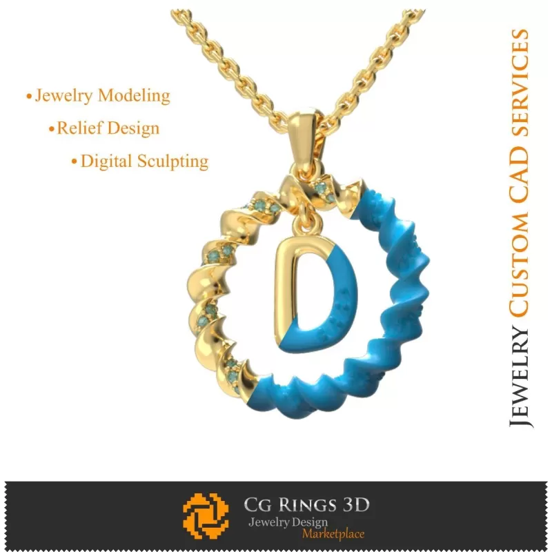 Pendant With Letter D - 3D CAD Pendant With Letter D - 3D CAD