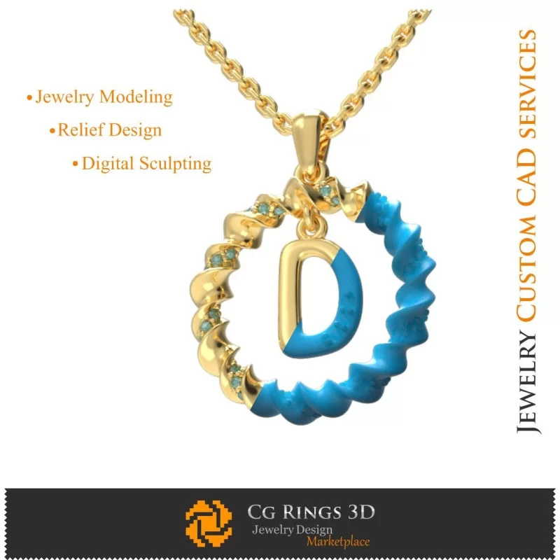 Pendant With Letter D - 3D CAD Jewelry 3D CAD, Pendants 3D CAD , 3D Letter Pendants