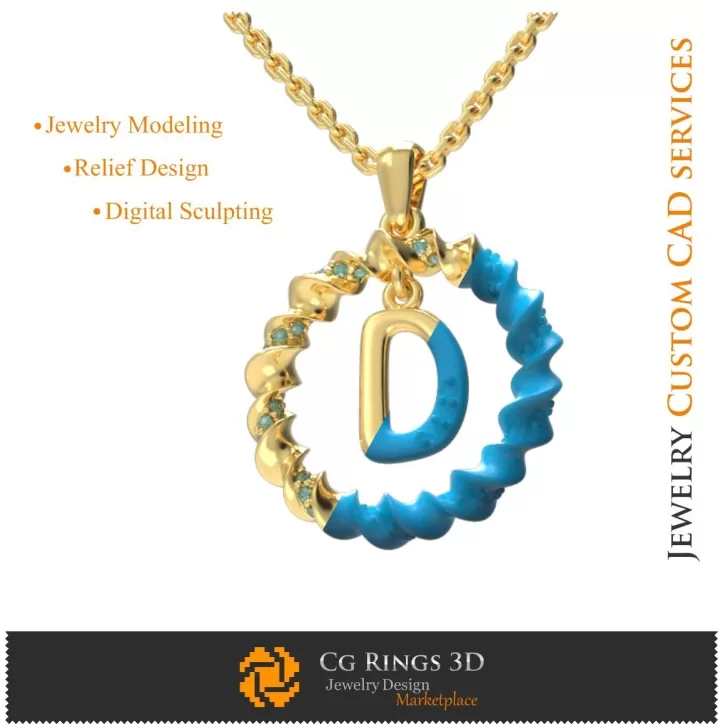Pandantiv cu litera D - 3D CAD