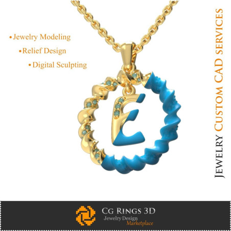 Pendant With Letter E - 3D CAD  Jewelry 3D CAD, Pendants 3D CAD , 3D Letter Pendants