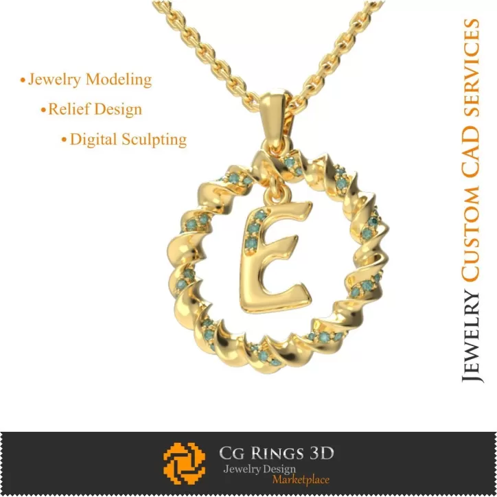 Anhänger mit dem Buchstaben E - 3D-CAD Anhänger mit dem Buchstaben E - 3D-CAD
