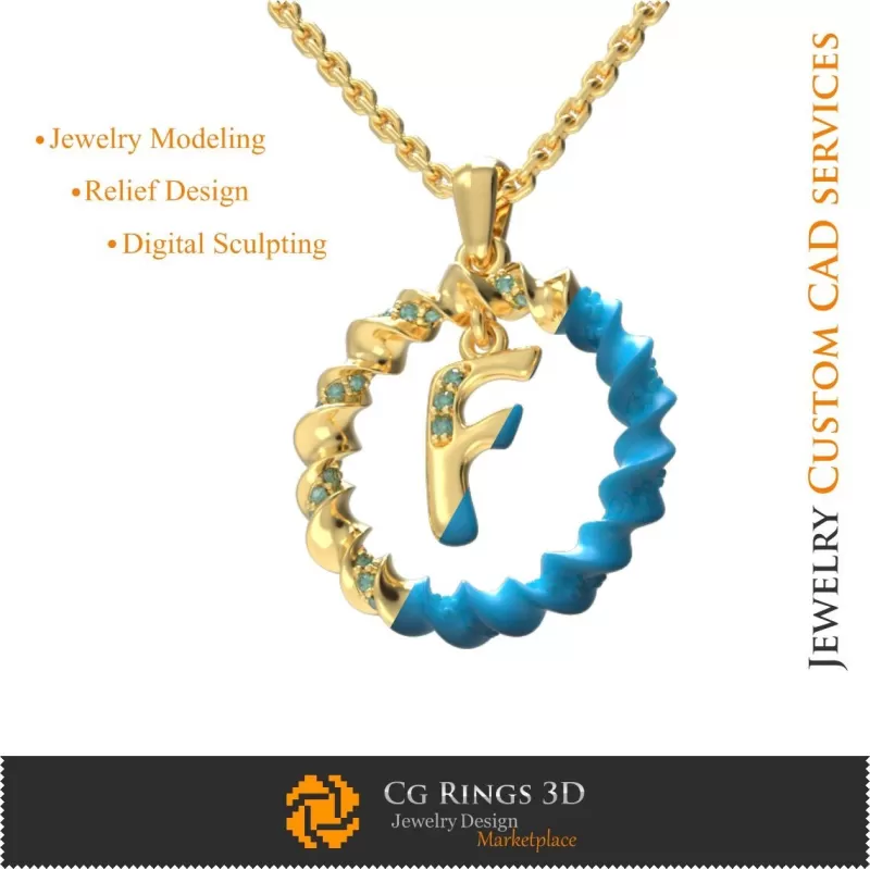 Colgante con letra F - CAD 3D Colgante con letra F - CAD 3D