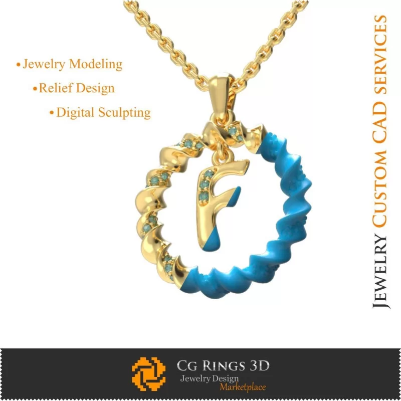 Colgante con letra F - CAD 3D