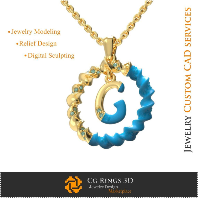 Pendant With Letter G - 3D CAD  Jewelry 3D CAD, Pendants 3D CAD , 3D Letter Pendants