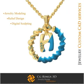 Pendant With Letter H - 3D CAD Jewelry 3D CAD, Pendants 3D CAD , 3D Letter Pendants