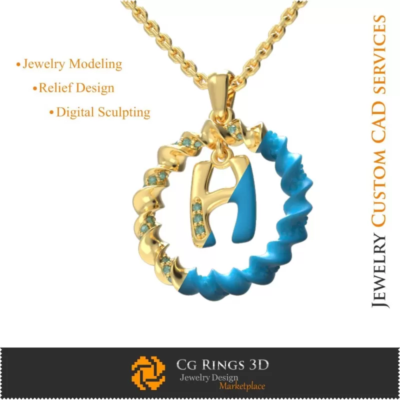 Colgante con letra H - CAD 3D