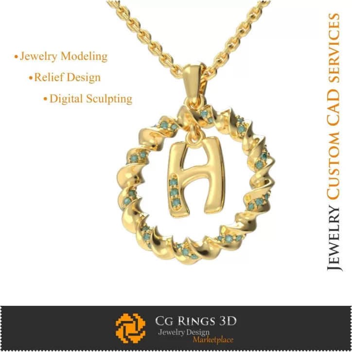 Pendentif avec lettre H - CAO 3D Pendentif avec lettre H - CAO 3D