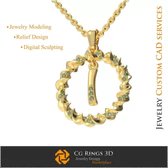 字母 I 吊坠 - 3D CAD 珠宝 3D CAD、吊坠 3D CAD、3D 字母吊坠
