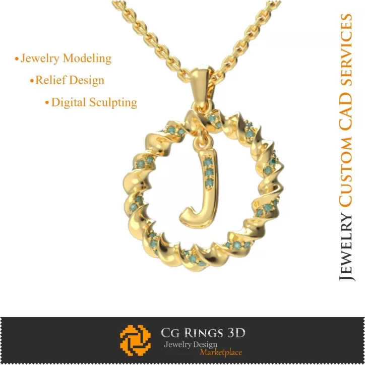 Pendentif avec la lettre J - CAO 3D