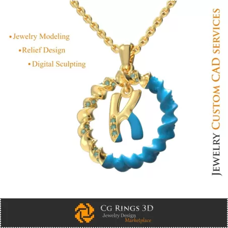Ciondolo con lettera K - CAD 3D Gioielleria, Ciondoli CAD 3D, Ciondoli con lettere 3D