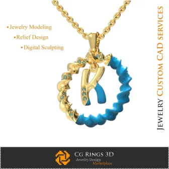 Pendant With Letter K - 3D CAD Jewelry 3D CAD, Pendants 3D CAD , 3D Letter Pendants