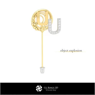 3D Brooch With Letter U Home, Jewelry 3D CAD, Brooches 3D CAD , 3D Brooch Stick Pin