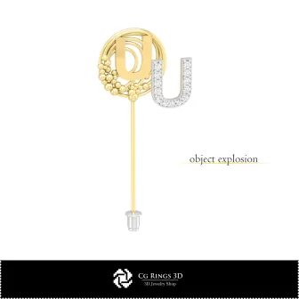Broche 3D avec lettre U Home, Bijoux DAO 3D, Broches DAO 3D, Broche-épinglette 3D