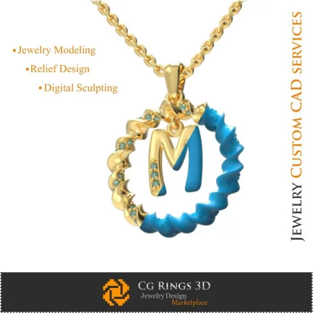 Pendentif avec Lettre M - 3D CAO Bijoux 3D CAO, Pendentifs 3D CAO, Pendentifs Lettre 3D