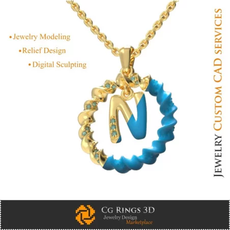 Pendentif avec Lettre N - 3D CAO Bijoux 3D CAO, Pendentifs 3D CAO, Pendentifs Lettre 3D