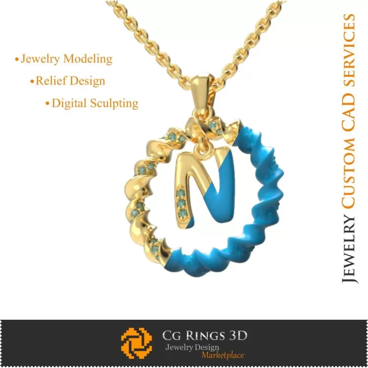 Pendentif avec la lettre N - CAO 3D
