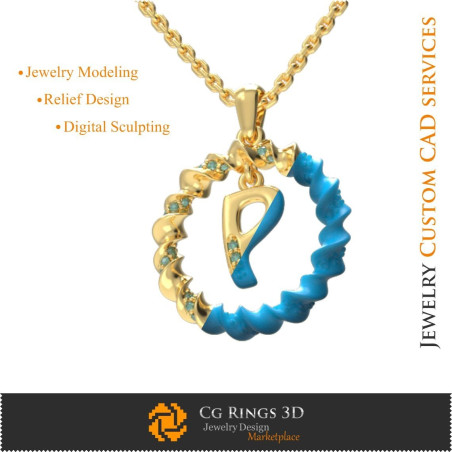 Pendant With Letter P - 3D CAD  Jewelry 3D CAD, Pendants 3D CAD , 3D Letter Pendants