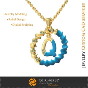 Pendant With Letter Q- 3D CAD Jewelry 3D CAD, Pendants 3D CAD , 3D Letter Pendants