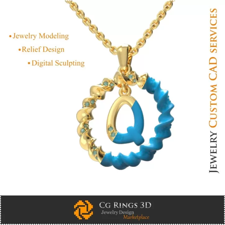 Colgante con la letra Q - CAD 3D