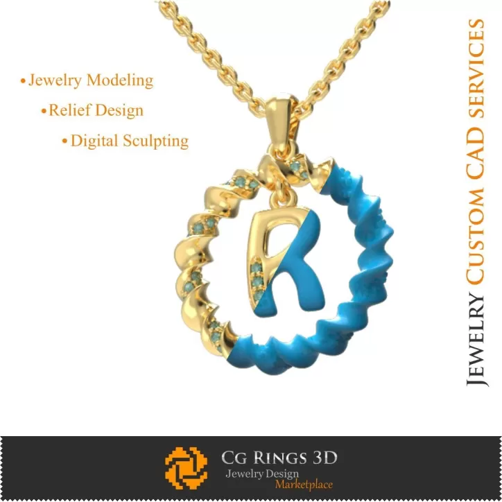 Ciondolo con lettera R - CAD 3D Ciondolo con lettera R - CAD 3D