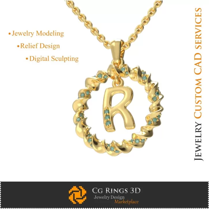 Ciondolo con lettera R - CAD 3D Ciondolo con lettera R - CAD 3D