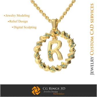 Pendant With Letter R - 3D CAD Jewelry 3D CAD, Pendants 3D CAD , 3D Letter Pendants