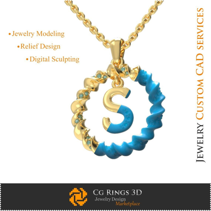 Pendant With Letter S - 3D CAD  Jewelry 3D CAD, Pendants 3D CAD , 3D Letter Pendants