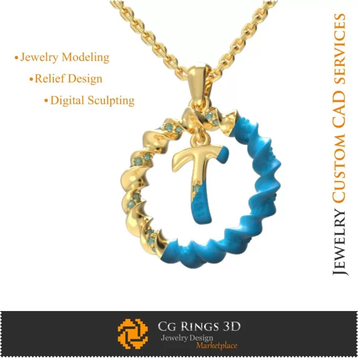 Colgante con letra T - CAD 3D