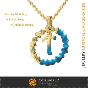 Colgante con letra T - CAD 3D Joyería CAD 3D, Colgantes CAD 3D, Colgantes con letras 3D