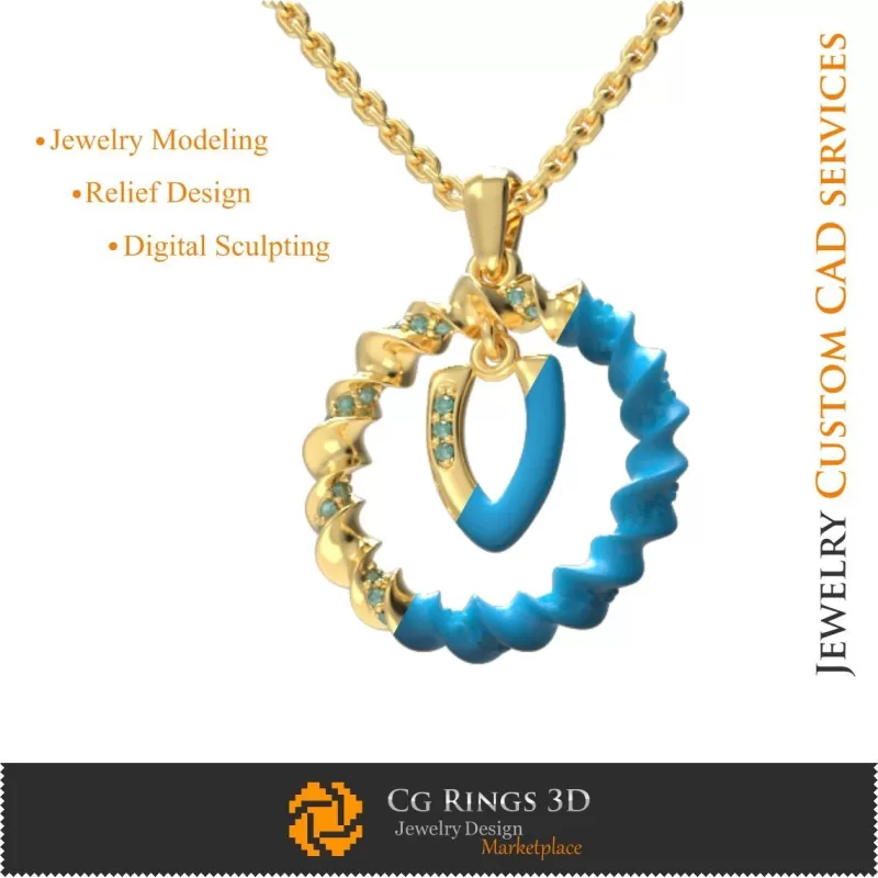 Pendentif avec lettre V - CAO 3D