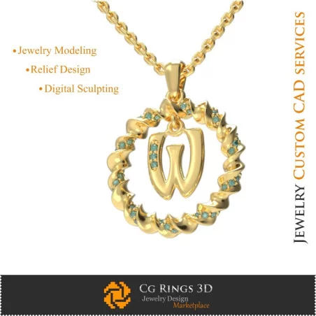 Pendant With Letter W - 3D CAD