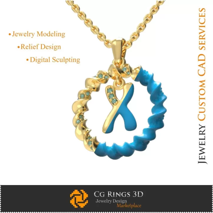 Pendentif avec la lettre X - CAO 3D