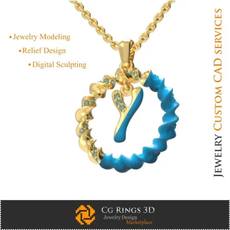 Pendant With Letter Y - 3D CAD Jewelry 3D CAD, Pendants 3D CAD , 3D Letter Pendants