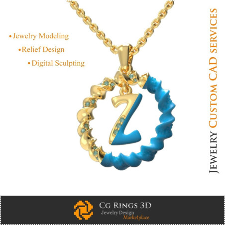 Pendant With Letter Z - 3D CAD  Jewelry 3D CAD, Pendants 3D CAD , 3D Letter Pendants